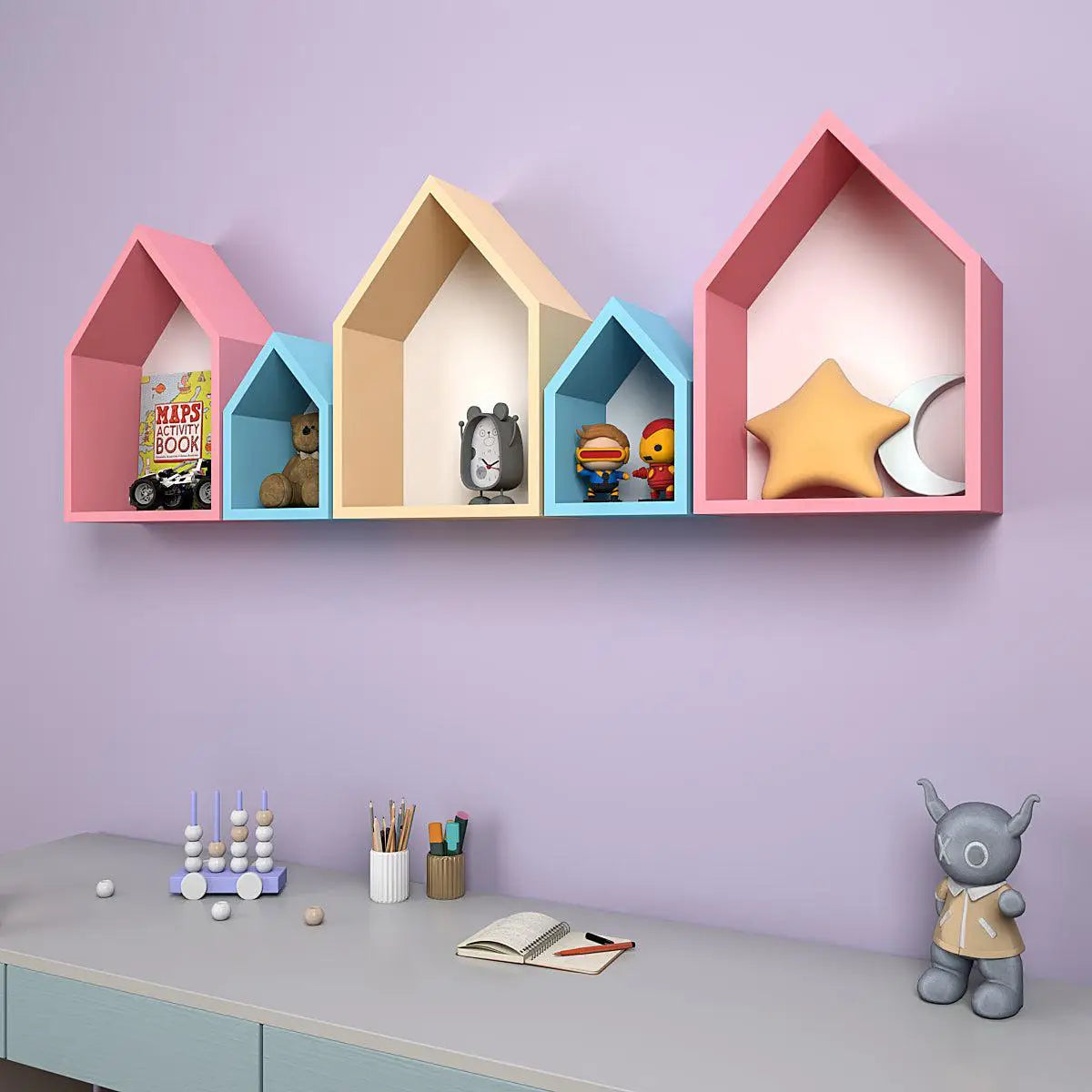 Hut Shape Kids Wall Storage Shelves