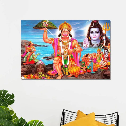 Lord Hanuman Ji Scenery Canvas Prints Wooden Wall Painting
