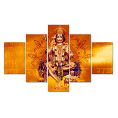 Ram Bhakt Hanuman ji Beautiful Art 5 Pieces Canvas Print Wall Painting