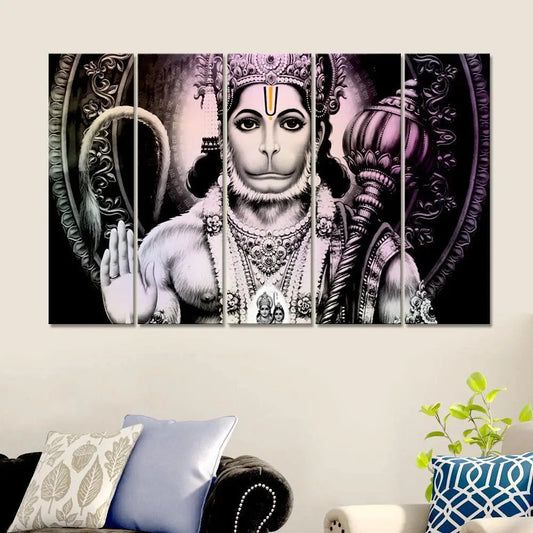 Hanuman Ji Modern light leak Art Painting Canvas Printed 5 Pieces Wall Hanging