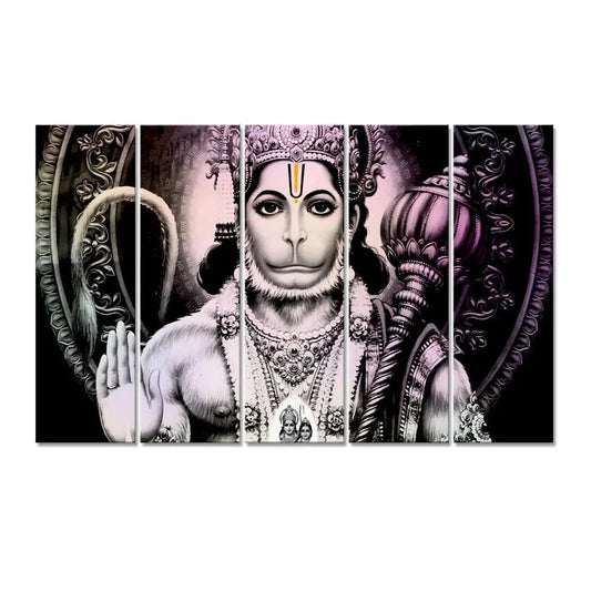 Hanuman Ji Modern light leak Art Painting Canvas Printed 5 Pieces Wall Hanging