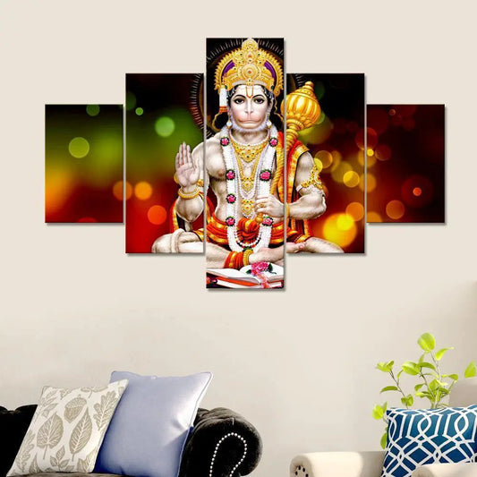 Lord Hanuman Beautiful Art 5 Pieces Canvas Print Wall Painting