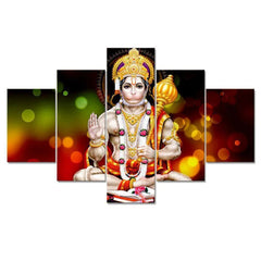 Lord Hanuman Beautiful Art 5 Pieces Canvas Print Wall Painting