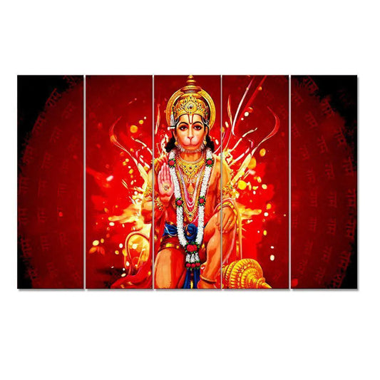 Hanuman Ji Modern Art Painting Canvas Printed 5 Pieces Wall Hanging