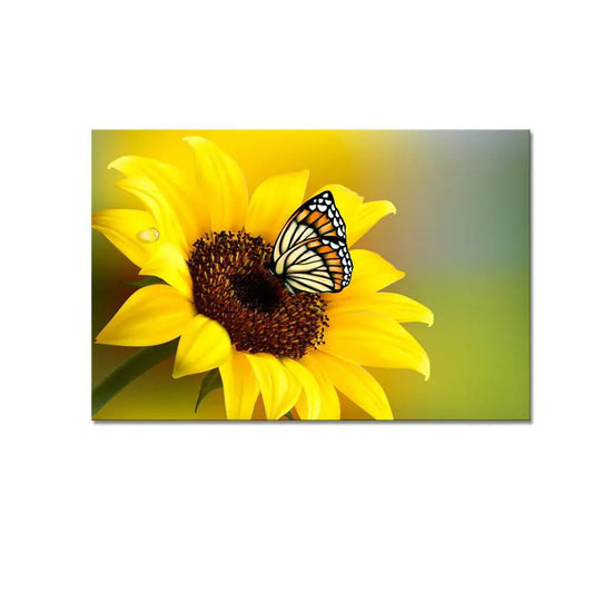Sunflower With Butterfly Canvas Prints Wooden Wall Painting