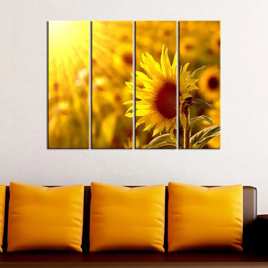 Sunflower Garden Wall Painting 4 Pieces Canvas Printed Painting