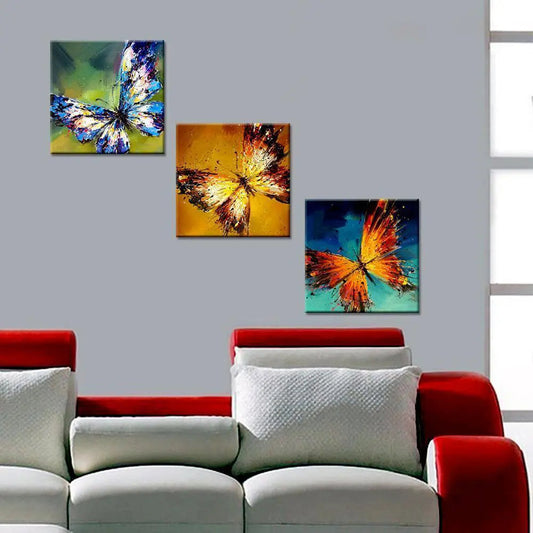 Beautiful Colorful Butterflies Canvas Print 3 Pieces Wall Painting Stretched and Framed on Wood