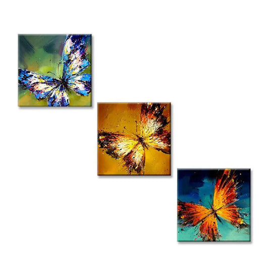 Beautiful Colorful Butterflies Canvas Print 3 Pieces Wall Painting Stretched and Framed on Wood