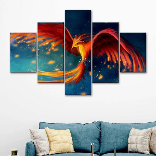 Amazing Phoenix Art  5 Pieces Canvas Print Wall Painting