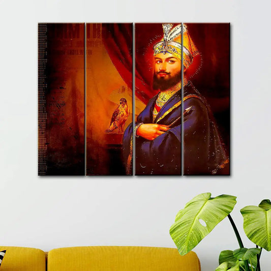 Guru Gobind Singh 4 PCS Wall Painting Framed On Wood