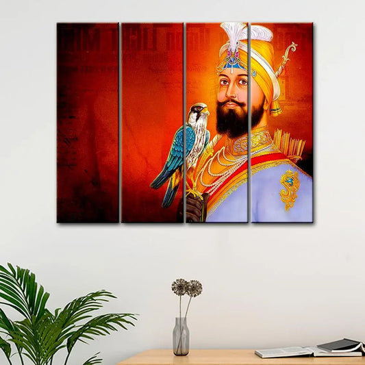 Guru Gobind Singh 4 PCS Wall Painting Framed On Wood
