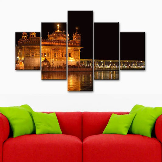 Golden Temple Wooden Framed 5 Pieces Canvas Wall Painting