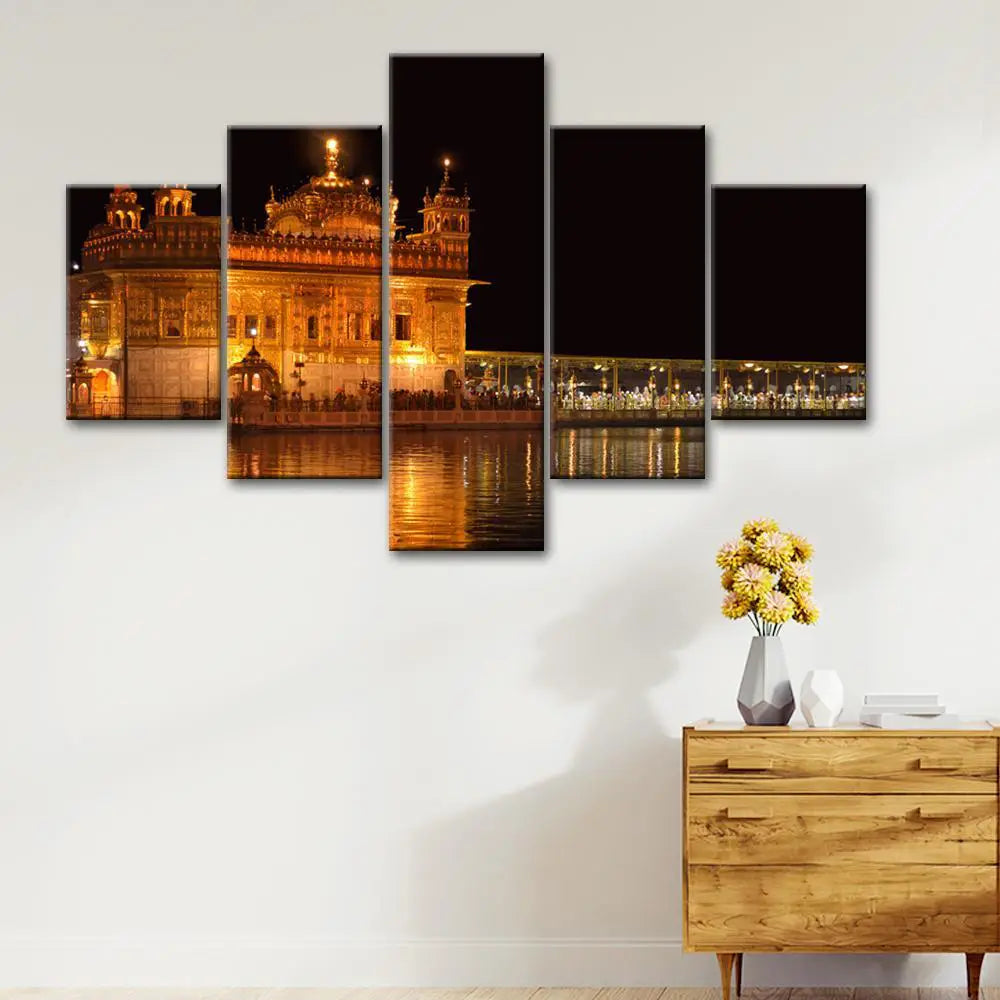 Golden Temple Wooden Framed 5 Pieces Canvas Wall Painting