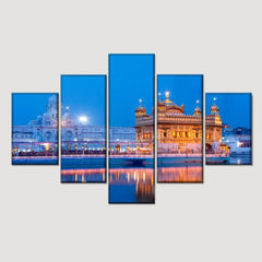 Golden Temple Wooden Framed 5 Pieces Canvas Wall Painting