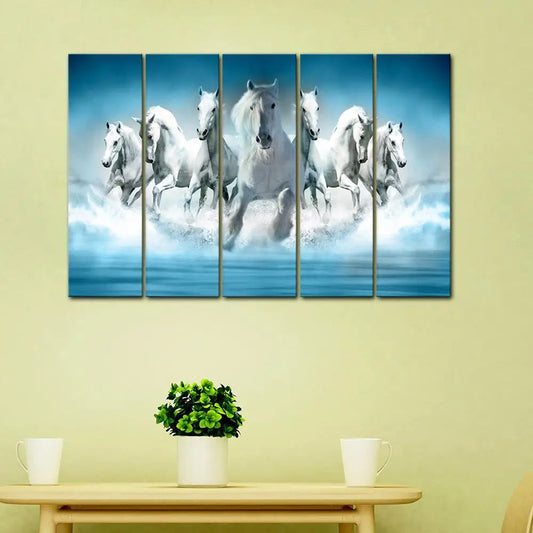 Seven Running Horses Panoramic Canvas Wall Painting