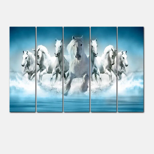 Seven Running Horses Panoramic Canvas Wall Painting