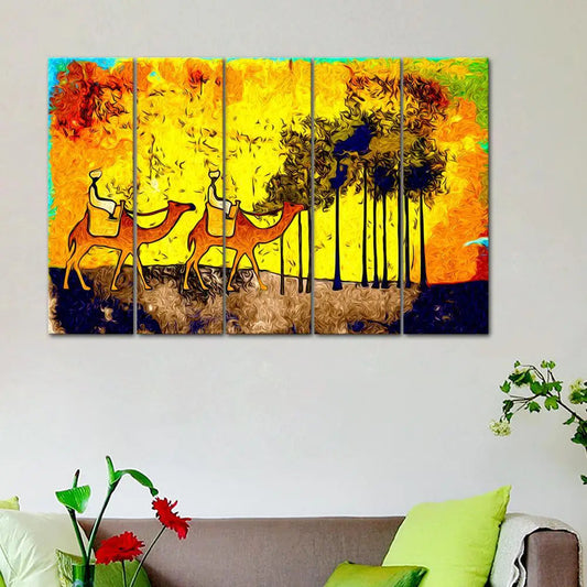Two Riding Camels 4 Pieces Wall Painting