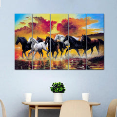 Seven Running Horses Wall Painting 4 Pieces Canvas Printed Painting