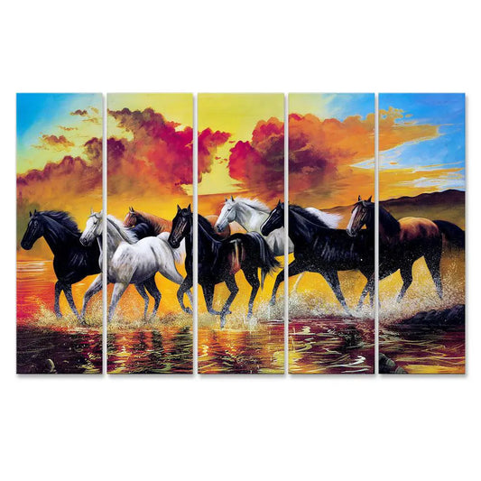 Seven Running Horses Wall Painting 4 Pieces Canvas Printed Painting