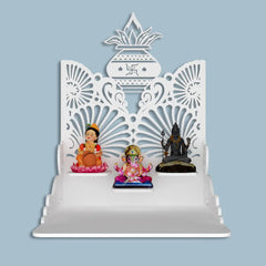 Beautiful Wall Hanging Wooden Temple/ Pooja Mandir Design with Shelf, White Color