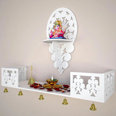 Beautiful Wall Hanging Wooden Temple/ Pooja Mandir Design with Shelf, White Color