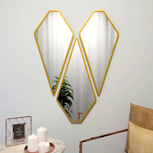Graceful Diamond Shape Vanity Mirrors (Set of 3) in Golden Finish Frame