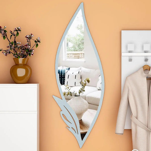 Slender Leaf Vanity Mirror with Metallic Silver Finish Frame