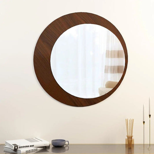 Minimalistic Round Wooden Wall Mirror