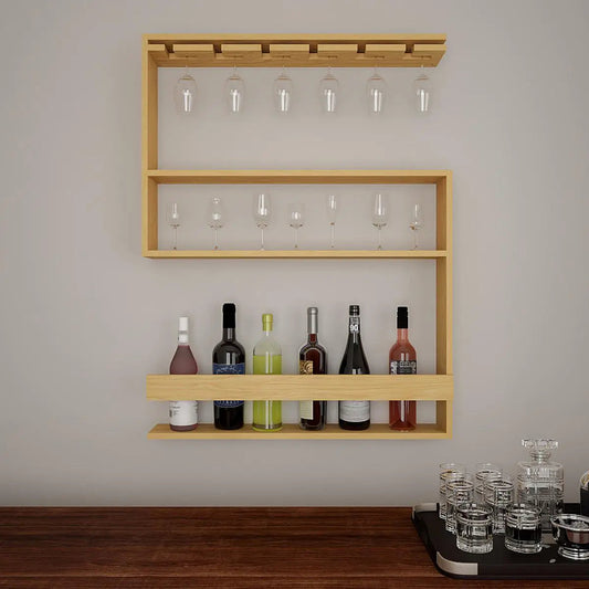 Modern Backlit MDF Bar Wall Shelf / Mini Bar Cabinet in Light Oak Finish