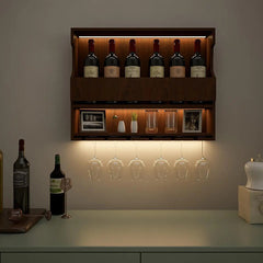 Exquisite Backlit MDF Bar Shelf / Mini Bar Cabinet in Walnut Finish