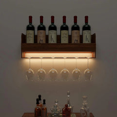 Backlit MDF Bar Wall Shelf-cum-Mini Bar Cabinet in Walnut Finish