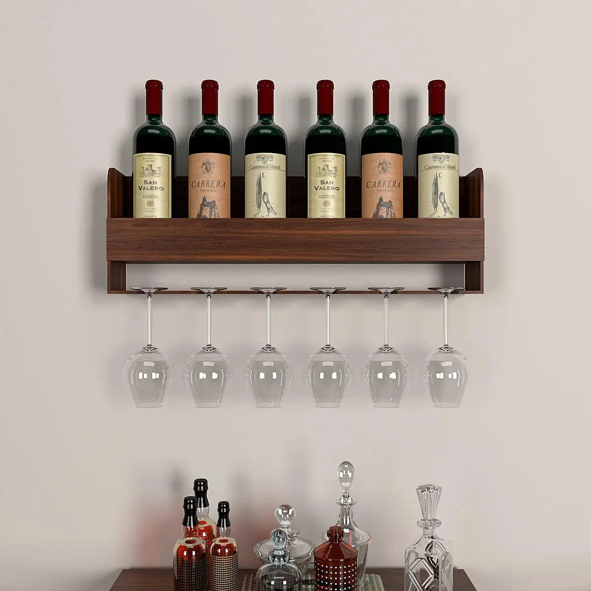 Luxurious Walnut Wooden Bar Wall Shelf / Mini Bar Cabinet