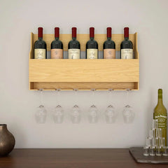 Simplistic Backlit MDF Wall Mounted Bar Shelf / Mini Bar Cabinet in Light Oak Finish