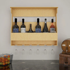 Premium-Quality Backlit MDF Bar Wall Shelf / Mini Bar Cabinet in Light Oak Finish