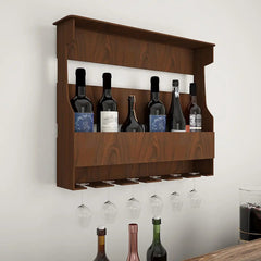 Backlit MDF Bar Wall Shelf / Mini Bar Cabinet in Walnut Finish