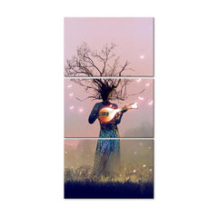 Tree Playing Magical Music Wall Painting Wooden Framed 3 Pieces Canvas Painting