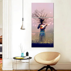 Tree Playing Magical Music Wall Painting Wooden Framed 3 Pieces Canvas Painting