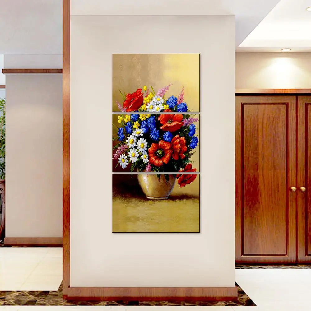 Beautiful Flower Wash Wall Painting Wooden Framed 3 Pieces Canvas Painting