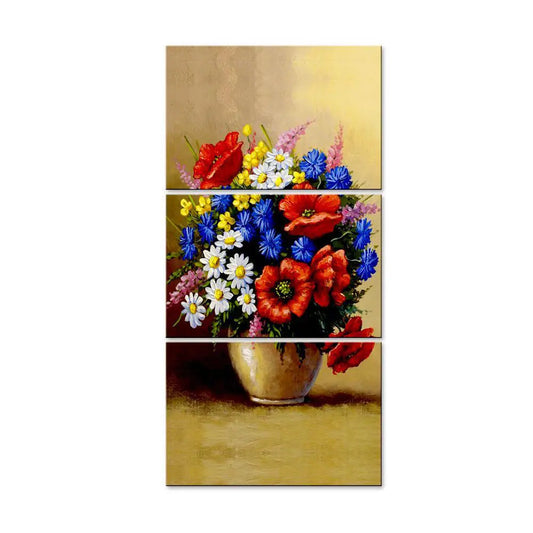 Beautiful Flower Wash Wall Painting Wooden Framed 3 Pieces Canvas Painting