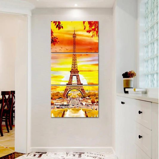 Eiffel Tower Autumn Season Wall Painting Wooden Framed 3 Pieces Canvas Painting