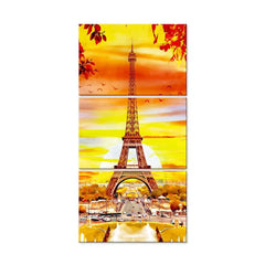 Eiffel Tower Autumn Season Wall Painting Wooden Framed 3 Pieces Canvas Painting