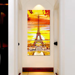 Eiffel Tower Autumn Season Wall Painting Wooden Framed 3 Pieces Canvas Painting