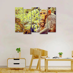 Rhesus Monkey Mother And Baby Canvas Wall Painting