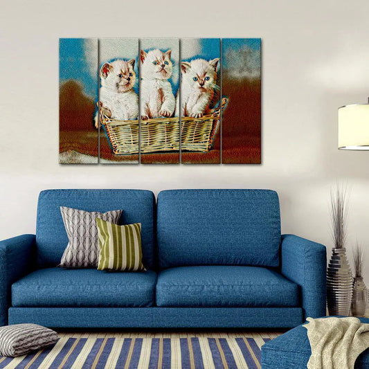 Three Little Kittens Sitting on the Basket Canvas Wall Painting