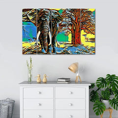 Abstract Colorful Elephant Canvas Wall Painting