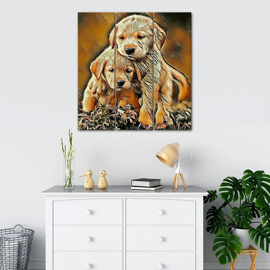 Two Golden Retriever Puppies Sitting Canvas Wall painting