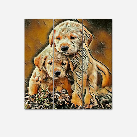 Two Golden Retriever Puppies Sitting Canvas Wall painting