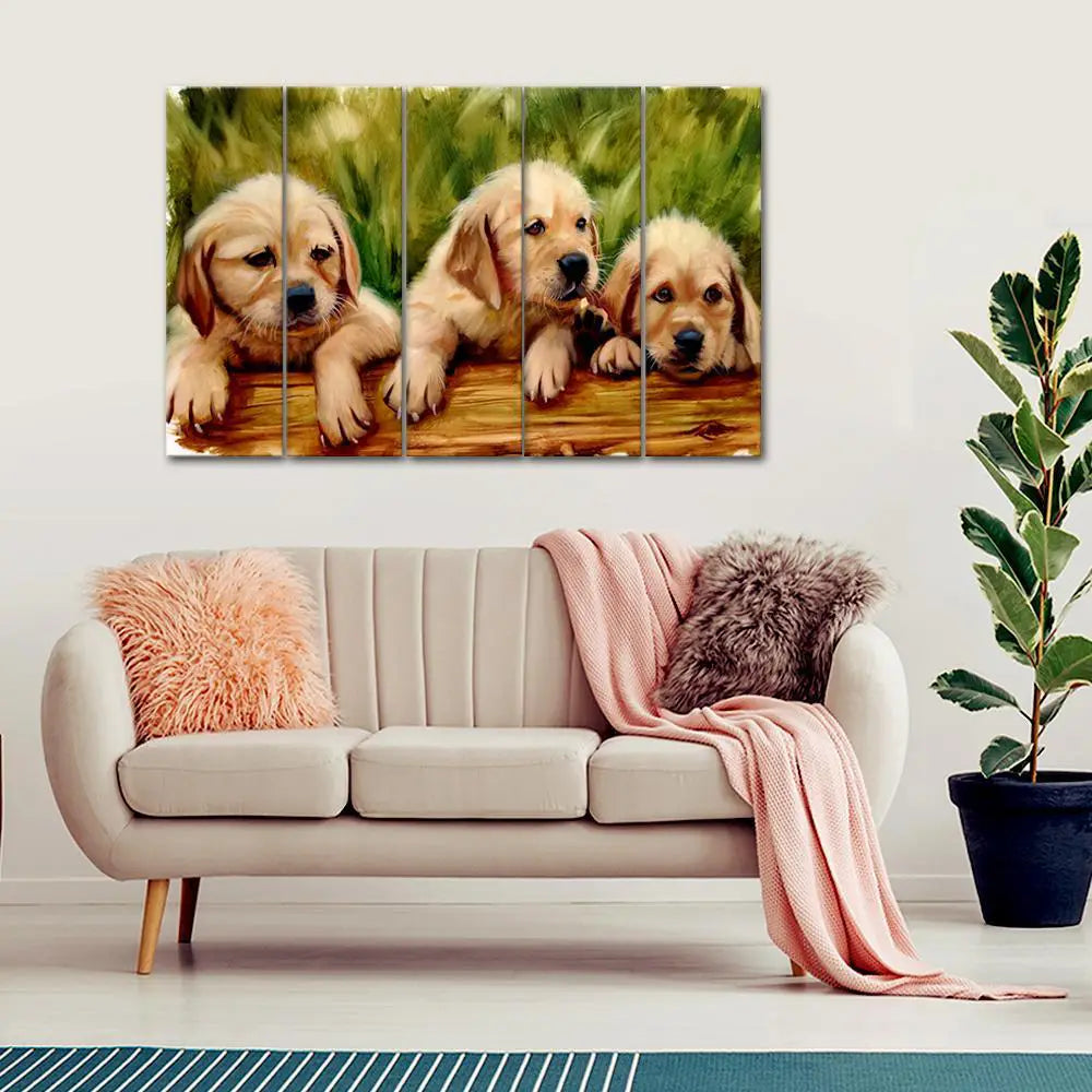 Three Labrador Retriever Puppy Sitting Canvas Wall Painting