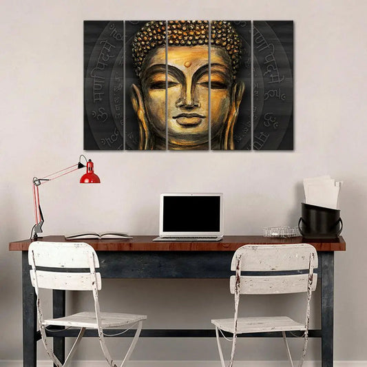 Buddha face abstract Painting and Framed on Wood Canvas Print Wall Painting