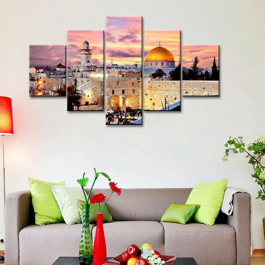 Skyline Of The Old City At He Western 5 Pieces Canvas Print Islamic Wall Painting